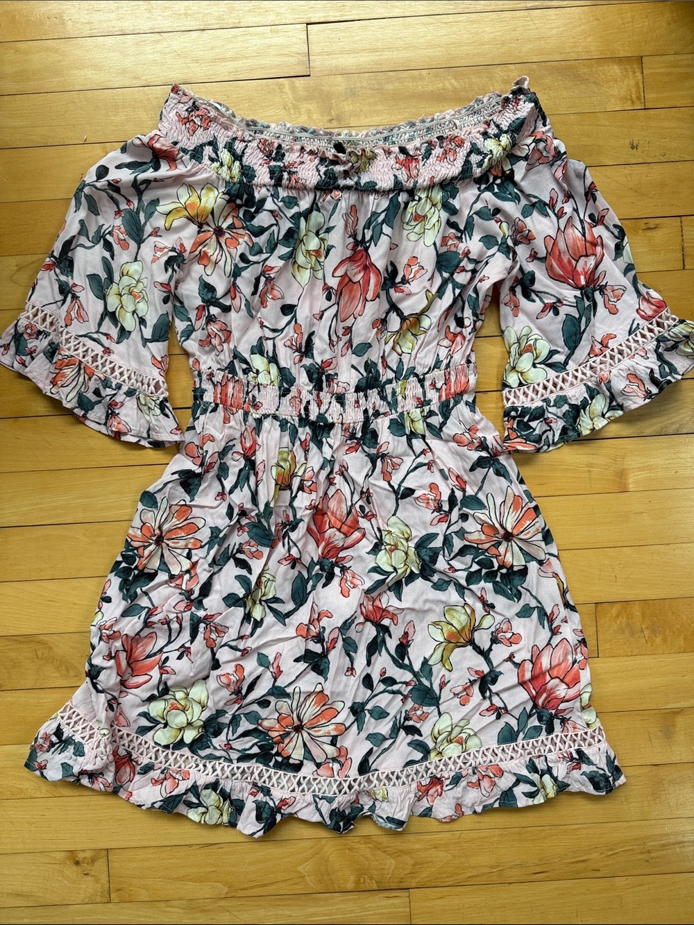 Lulu's Pink Off-Shoulder Floral Mini Dress